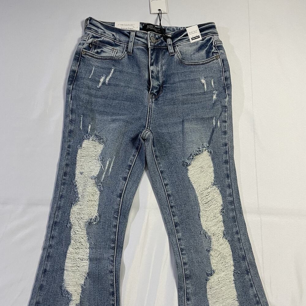 NWT Judy Blue High Rise Heavy Destroy Flare Jeans JB88457 Medium Wash Size 3/26 - Picture 6 of 14